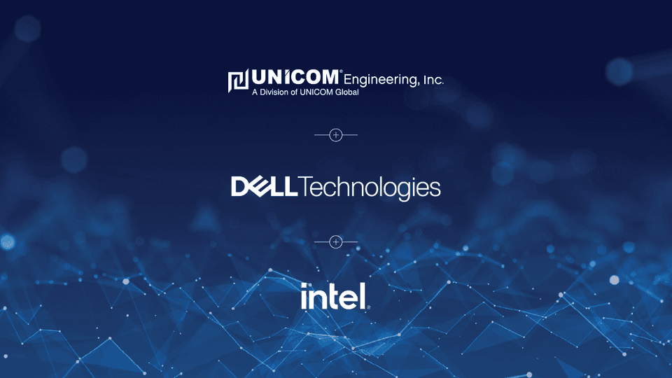Tech background with Intel, Dell Technologies, and UNICOM Engineering logos