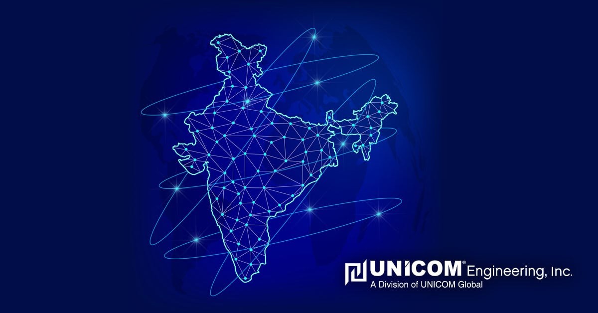 Fluorescent blue technology outline of the shape of India