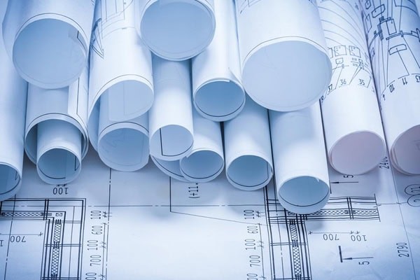 rolled up technical drawings