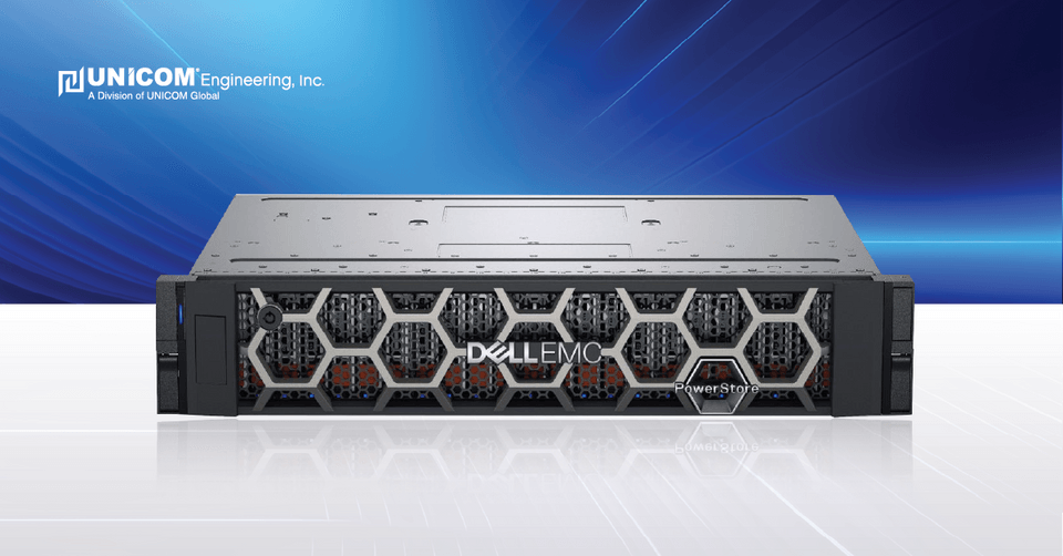 Dell PowerStore server on abstract background