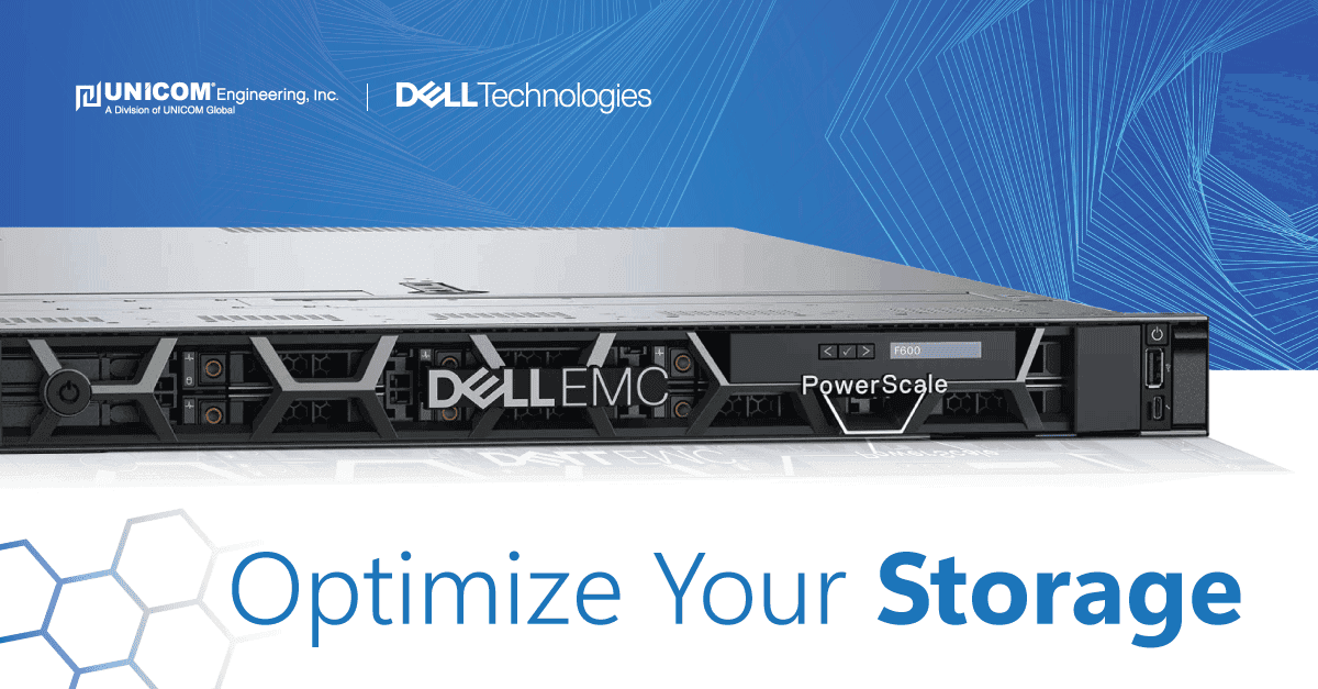 A Dell Powerscale EMC server with UNICOM Engineering's logo