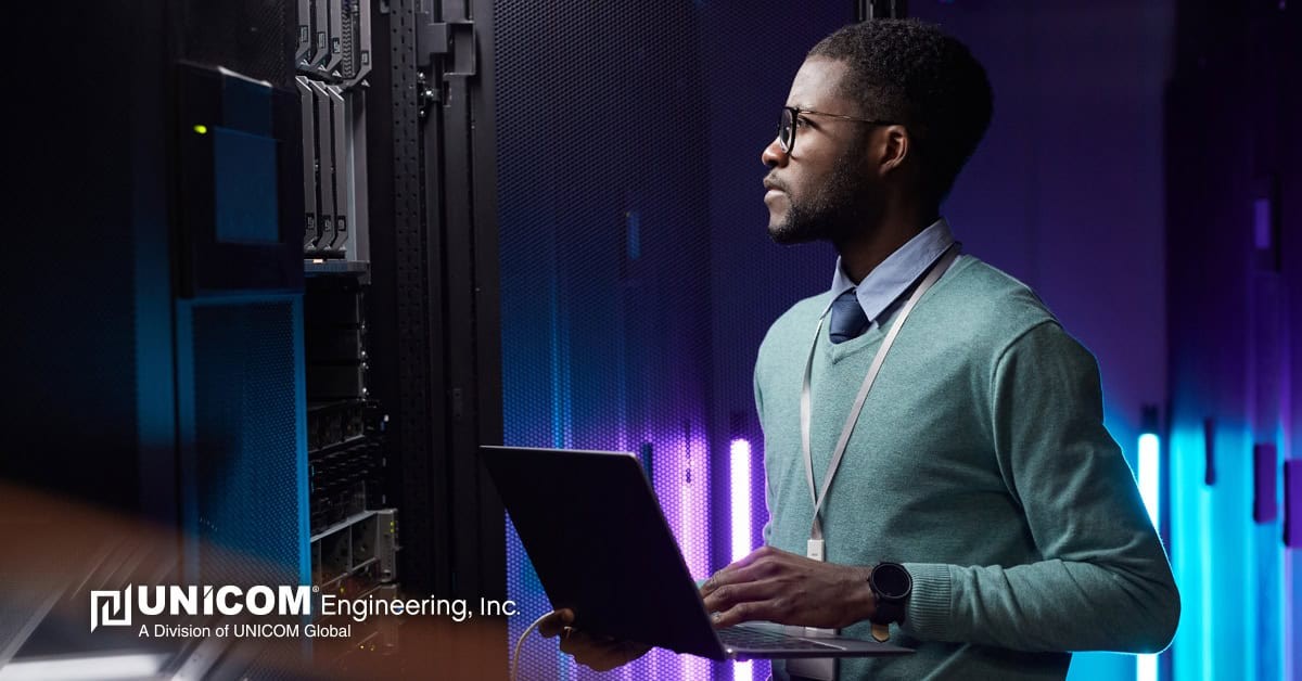 tech engineer works on rack servers