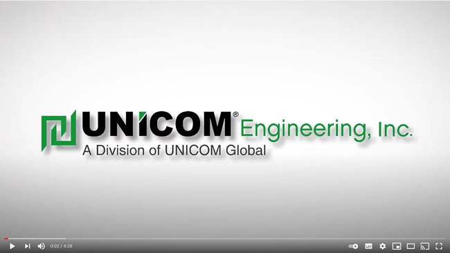 Screenshot from a YouTube video with UNICOM Engineering's logo