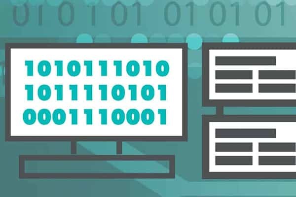 green binary code on vector monitor