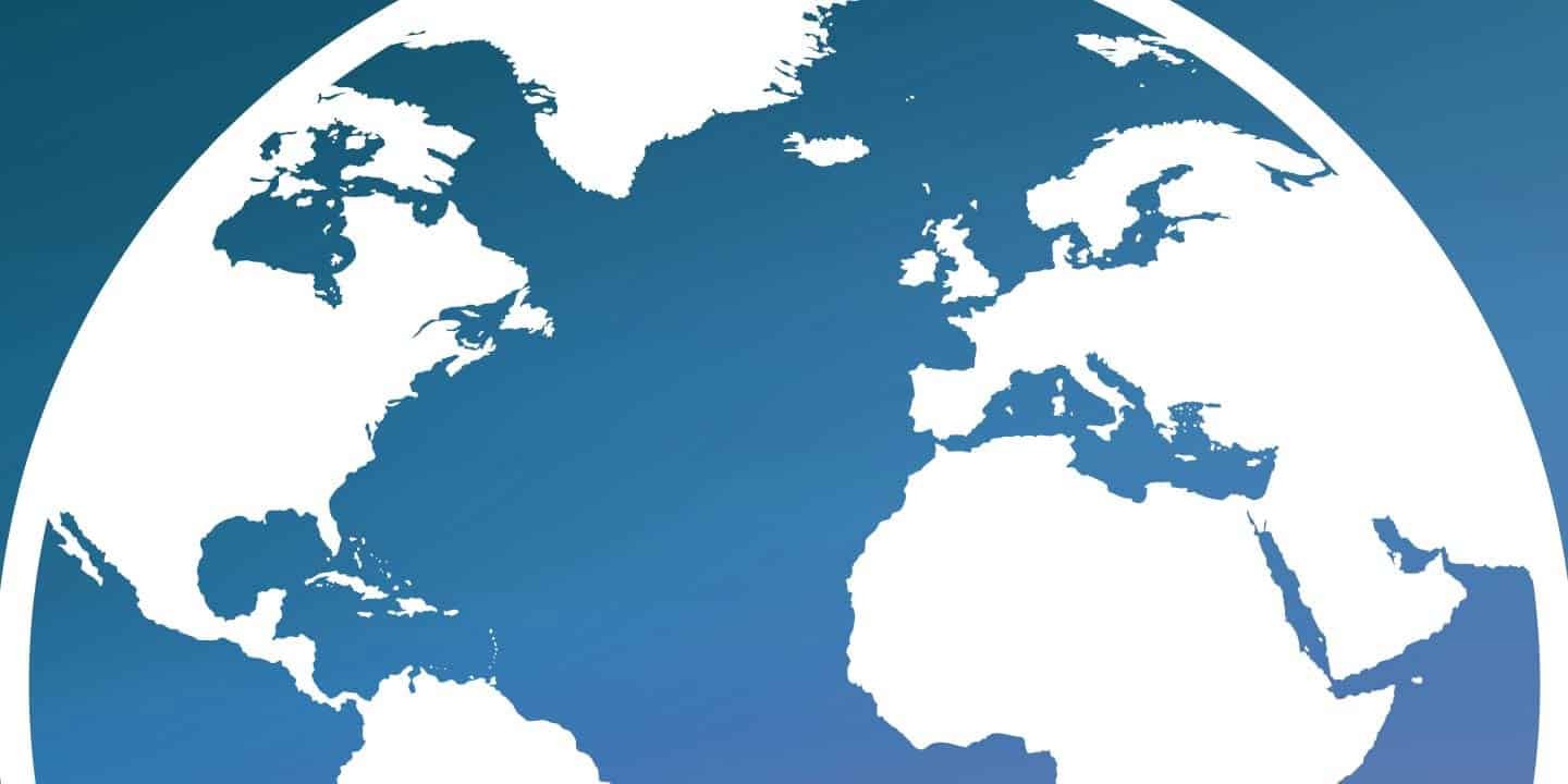 white globe on a blue background