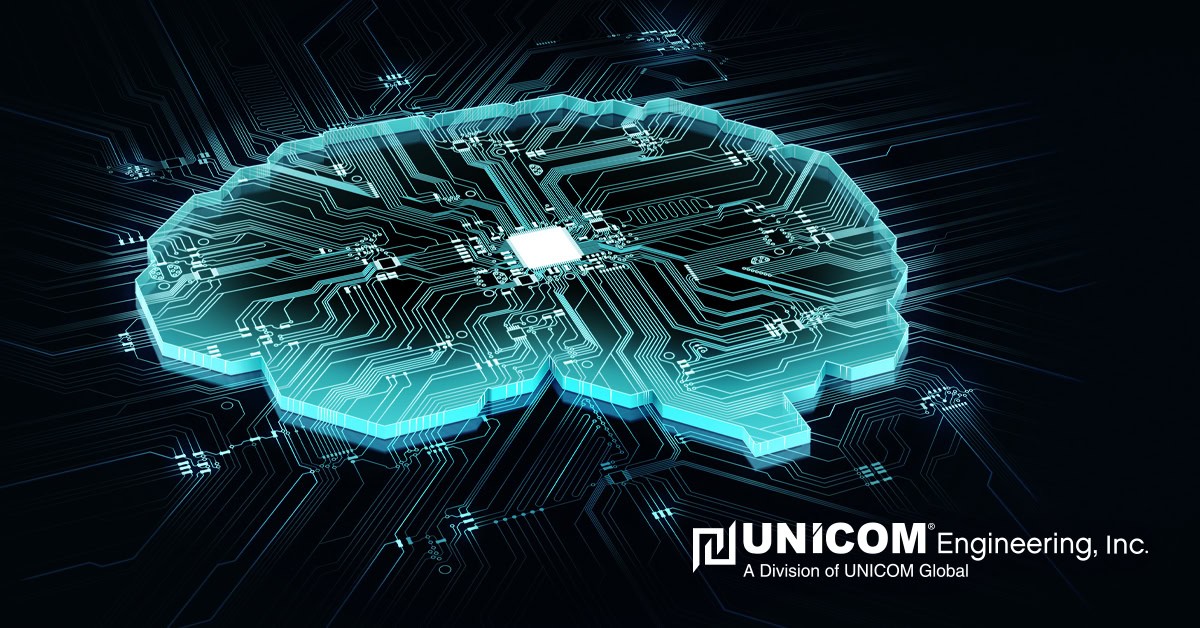 Computer generated image of a computer chip with holographic brain around it, representing how Intel Scalable Xeon Processors are handling AI workloads